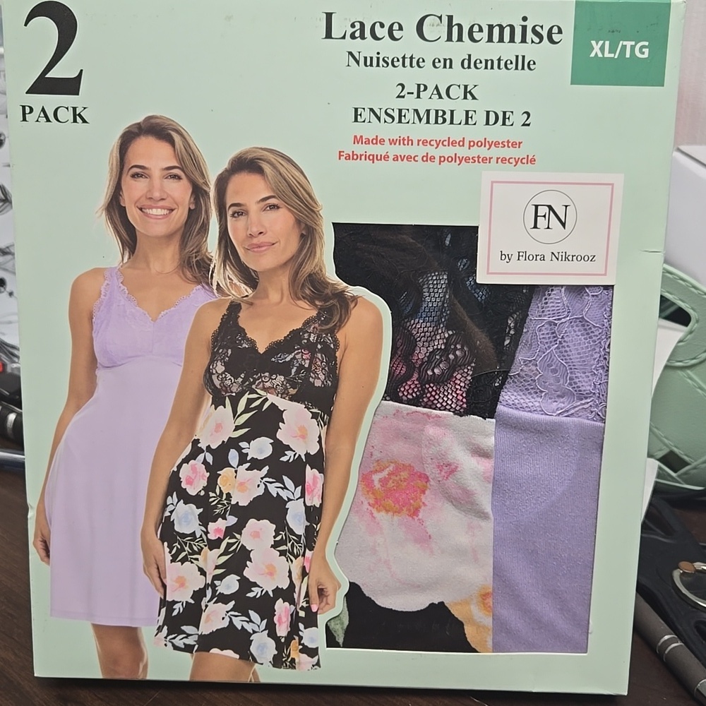 Flora Nikrooz Size XL 2 Pack of Lace Chemises